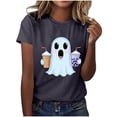 thumbnail image 2 of HOMBOM Womens Halloween Cute T Shirts Crewneck Short Sleeve Comfy Basic Holiday Gray Tees for Young Women Fall Tops,L, 2 of 6