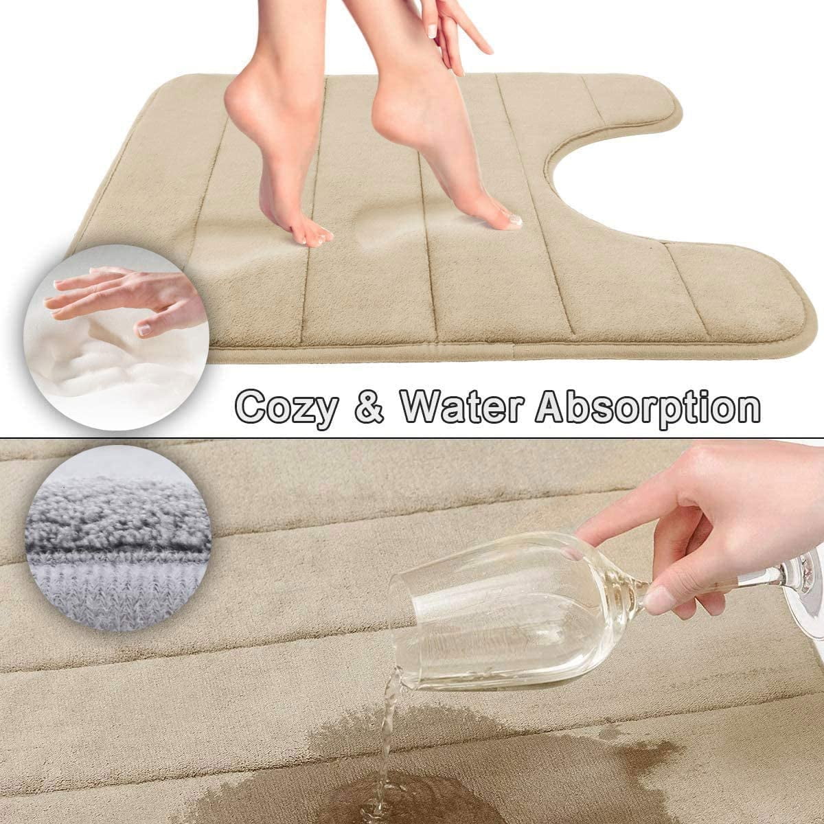 Soft and Comfortable Super Water Absorbent Yimobra Memory Foam Toilet Bath Mat U-Shaped Non-Slip Brown 24 X 20 Inches Machine Wash and Easy to Dry for Bathroom Commode Contour Rug