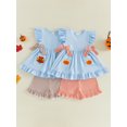 thumbnail image 3 of RUINIXCW Toddler Baby Girl Halloween Thanksgiving Outfit Infant Baby Girls Summer Fall Clothes Turkey Pumpkin Flying Sleeve Babydoll Shirt Tops and Shorts Set, 3 of 9