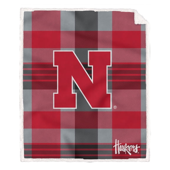 Pegasus Nebraska Huskers 60" x 70" Plaid Steel Royal Plush Sherpa Blanket