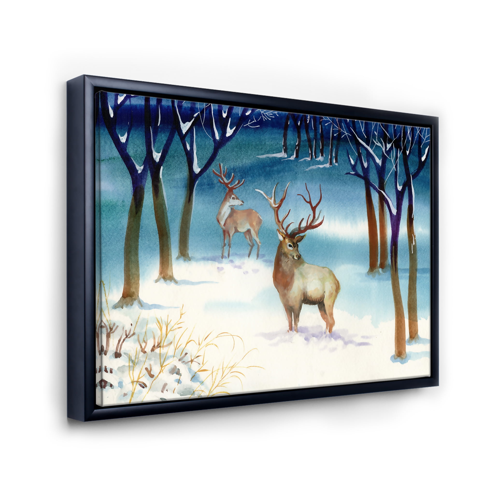 Designart 'Deers With Winter Landscape' Traditional Framed Canvas Wall Art Print