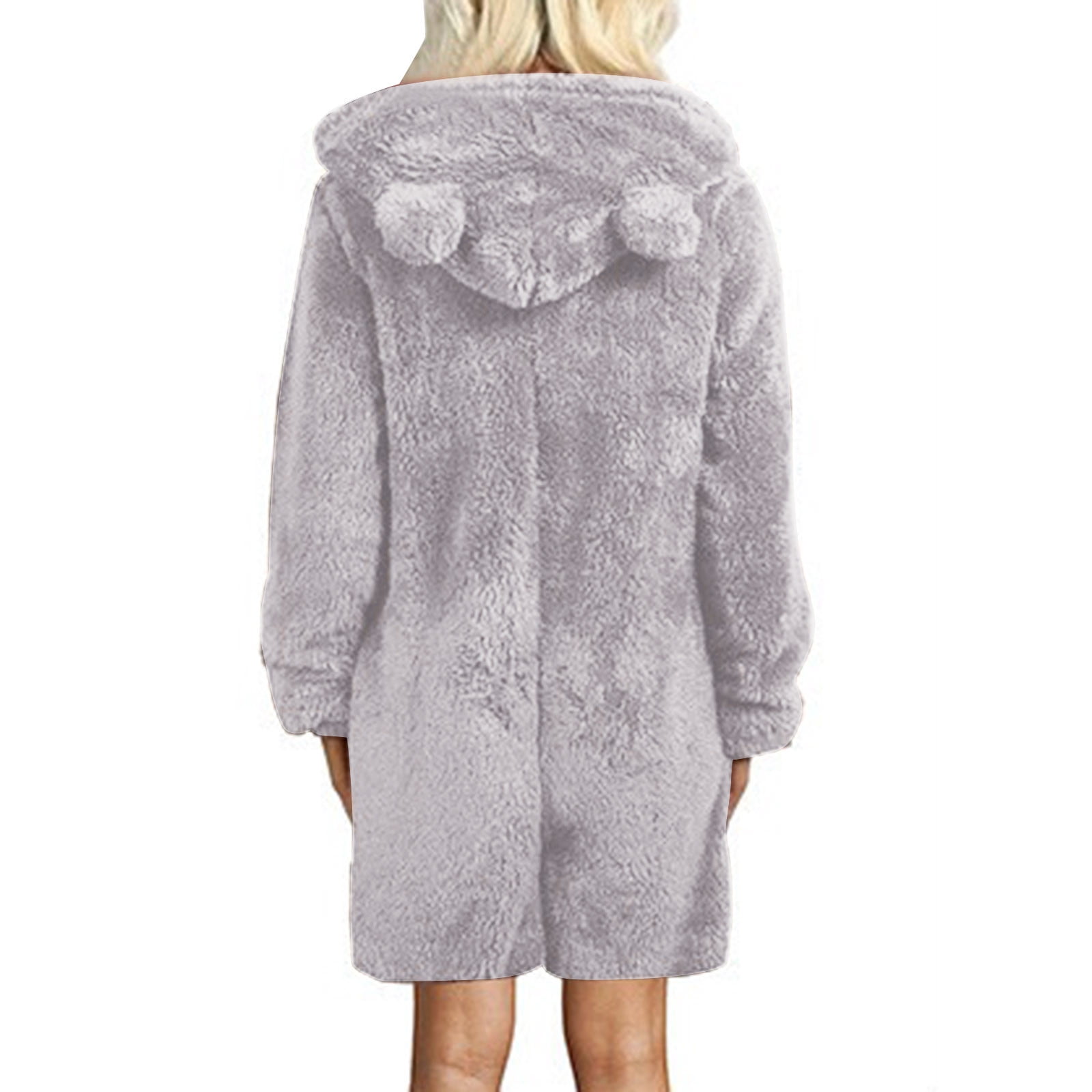 BiZtdJrK Womens Plush Onesies Pajamas Sherpa Fleece Short Jumpsuit Fuzzy Cute Ear Hooded Romper Zipper Sleepwear, Gray, S