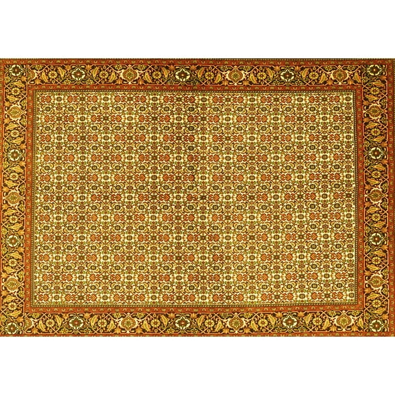 Ahgly Company Machine Washable Indoor Rectangle Persian Yellow Traditional Area Rugs, 5' x 7'