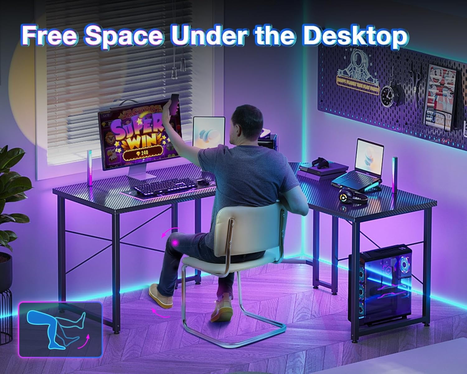 FeGeMax L Shaped Gaming Desk, Corner Desk Gaming Table for Home Office, Computer Desk Sturdy Writing Workstation for Small Space, Easy to Assemble, 51 inch, Carbon Fiber Surface, Black