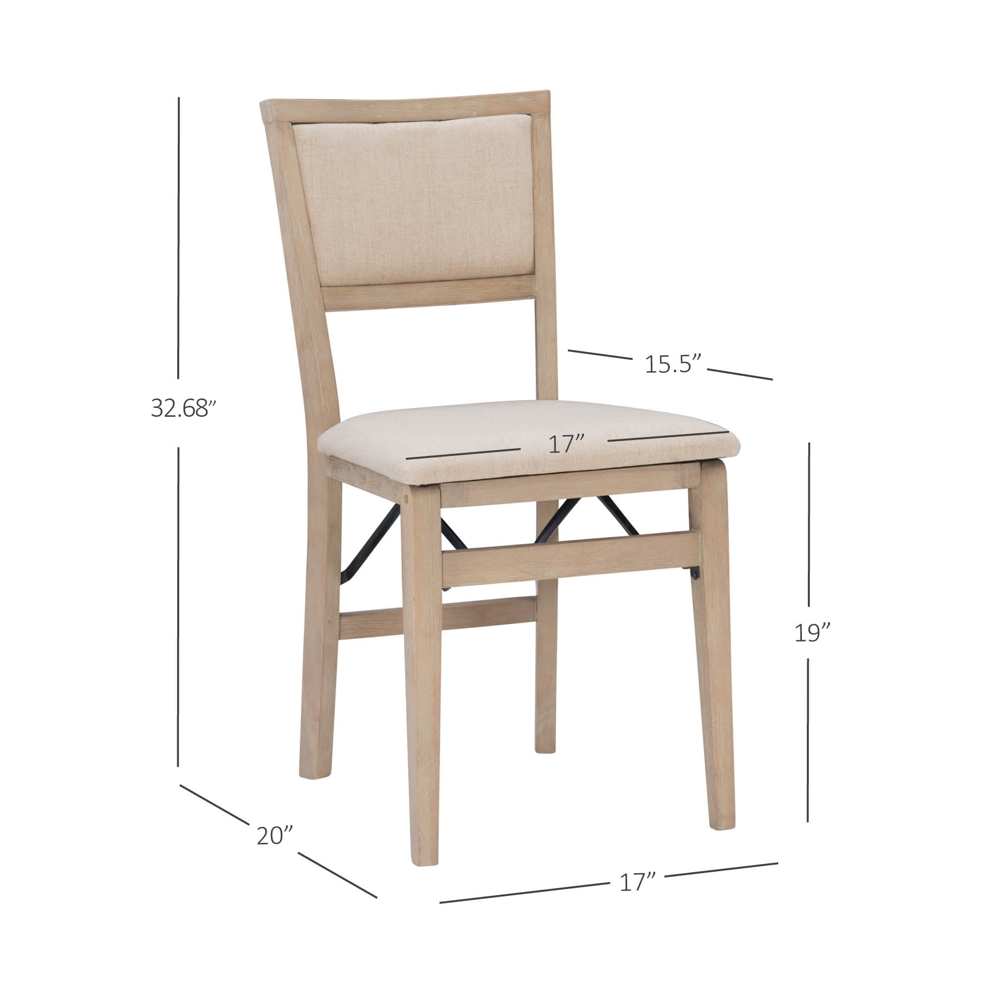 Linon Kristle Indoor Folding Dining Chair, Set of 2, Graywash/Beige