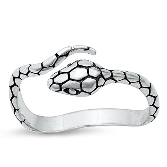 All in Stock Cubic Zirconia Adjustable Black Snake Ring Sterling Silver Size 4
