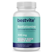BESTVITE Benfotiamine 300mg - 60 Veg Caps - No Stearates - No Silicon Dioxide - Vegan -Non GMO - Gluten Free