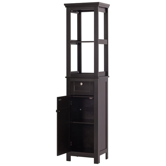 Slim Bathroom Storage Cabinet, Tall Narrow Cabinet with Door and Shelves, Freestanding Linen Tower (Espresso)