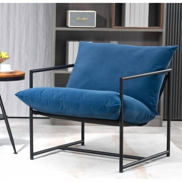 Silla de acento de terciopelo moderno elegante, silla reclinable contemporánea de marco de metal con cojín de asiento profundo para la oficina en el hogar