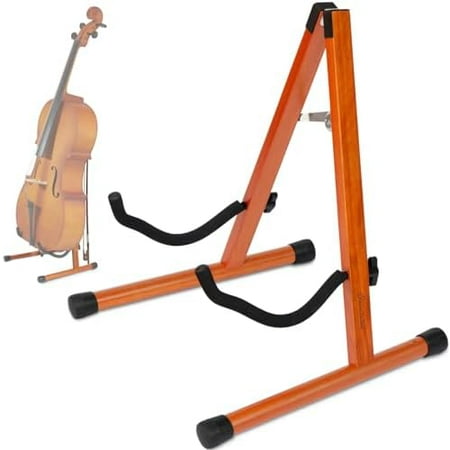 Cello Stand, Mahogany Wood Cello Floor Stand with Bow Holder for Cello Display, A-Frame Cello Stand 4/4 with Padded Foam, Wooden Floor Cello Guitar Stand for Full Size 4/4, 7/8, 3/4, 1/2, 1/4, Guitar
