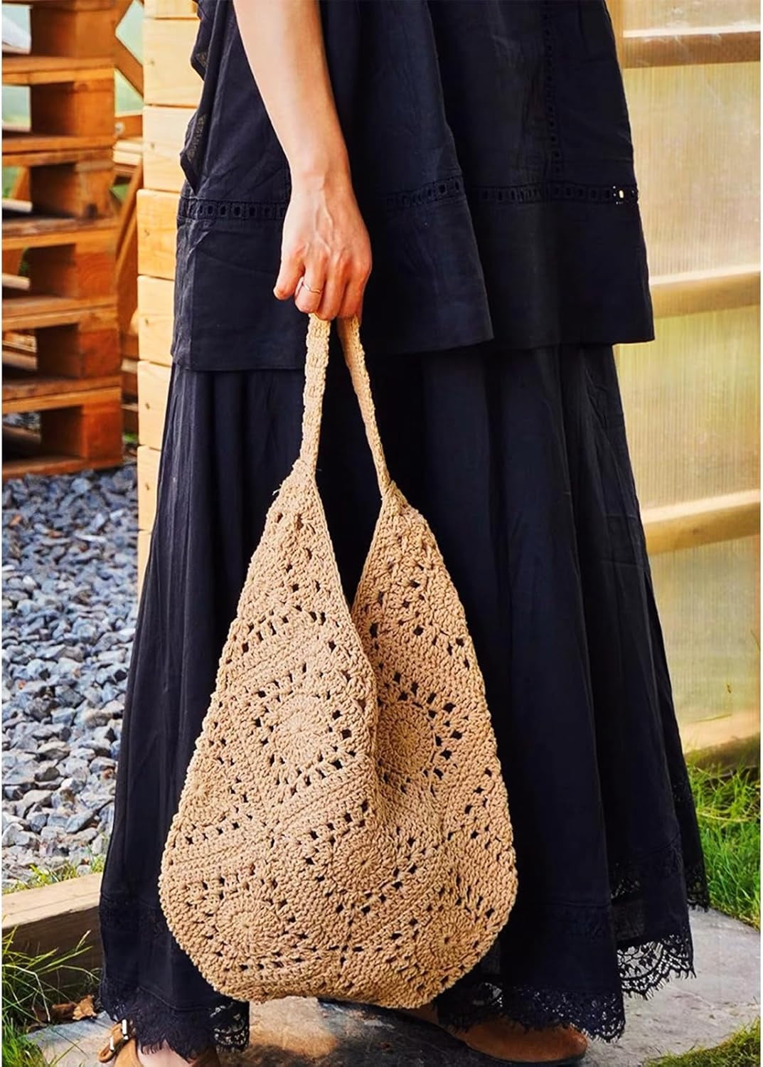 Crochet Beach Bag Beach Bags for Women Soft Summer Beach Tote Woven Purses for Summer Vacation