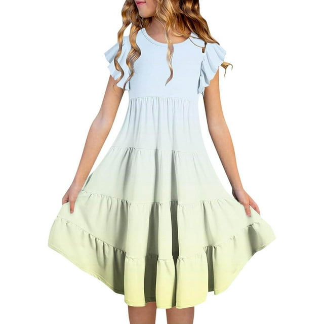 Robe d'Été Dégradée Décontractée pour Fille, Robe de Fête Confortable (Robe 6 15 pour Années de Fête)