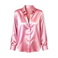 thumbnail image 3 of AKOEE Satin Button Down Shirts Women Striped Long Sleeve Dressy Blouses S-3XL Collared Business Casual Tops (L, Pink), 3 of 7