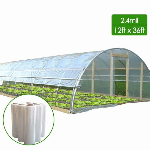 Agfabric 2.4Mil Plastic Covering Clear Polyethylene Greenhouse Film UV Resistant for Grow Tunnel and Garden Hoop, Plant Cover&Frost Blanket for Season Extension, Keep Warm and Frost Protection,12x36ft