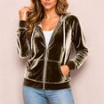 thumbnail image 6 of Caywon Women's Velvet Zip Up Hoodie Long Sleeve Drawstring Hooded Jacket with Pockets Stretch Velour Casual Sweatshirt, 6 of 7