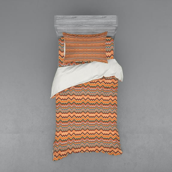 Ambesonne Colorful Bedding Set 3 Pcs, Chevron Zig Zag, Twin XL, Multicolor
