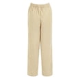 thumbnail image 6 of TANGQIOP Causal Pants for Women Solid Color Striped Straight Wide Leg Elasticized High Waisted Pocketed Button Breathable Khaki M, 6 of 9