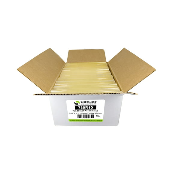 739R10 High Strength Wood Hot Melt Glue Sticks - 7/16" x 10" | 25 Lb Box