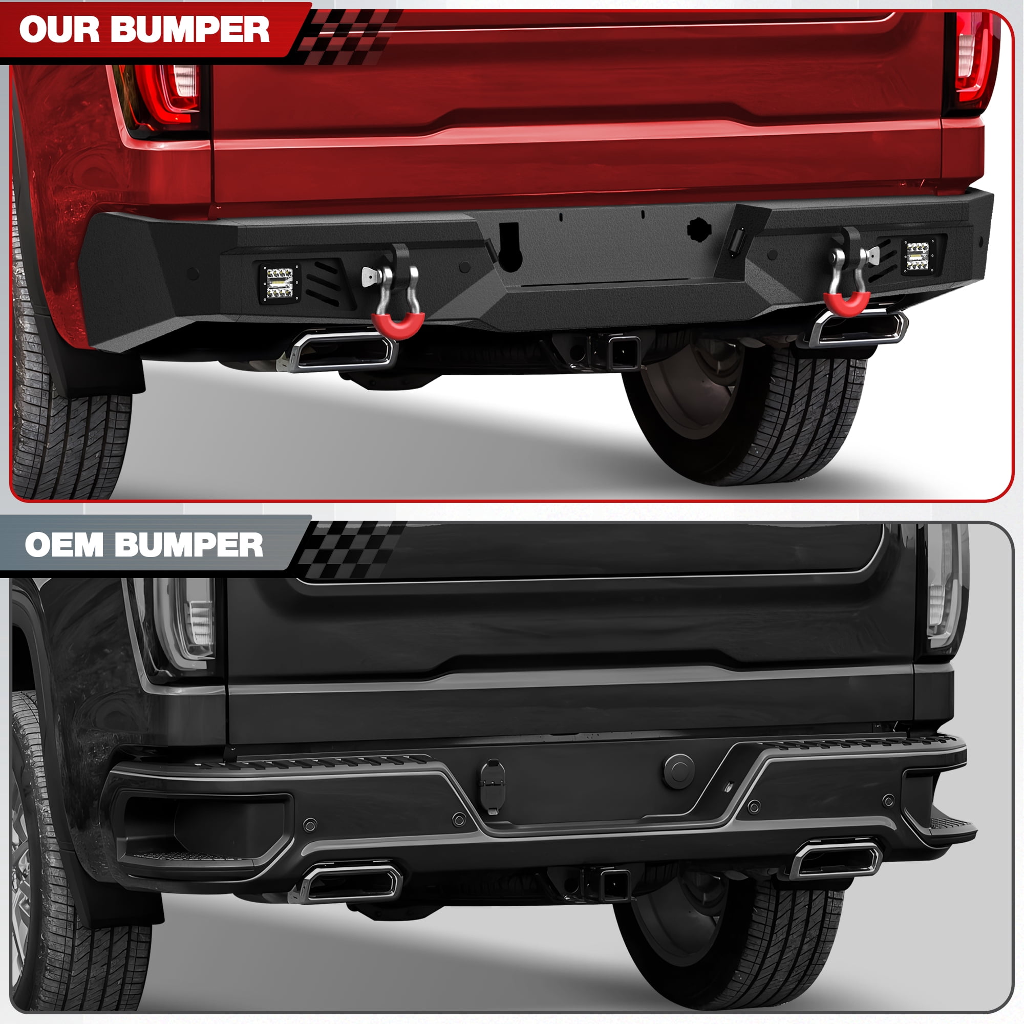 POFENZE 19-24 Chevy Silverado and GMC Sierra 1500 Rear Bumper Full Width Off Road Bumper