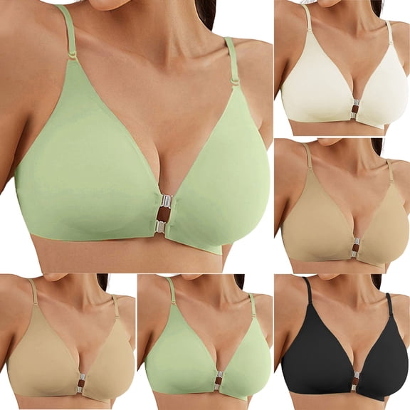 Womens Jelly Bra BWASD Wireless Push Up Support Lift Seamless No Underwire Plunge Bralettes with Metal Magnetic Front Closure Everyday T-Shirt Bra Comfortable Green M-3XL