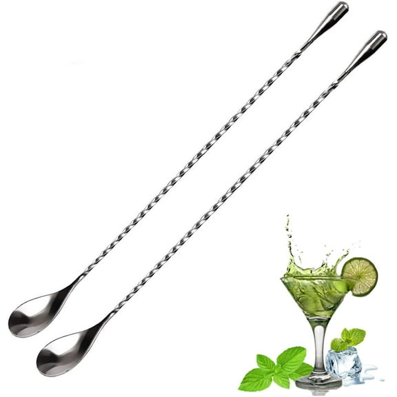 2PCS Cocktail Mixing Glass Bar Spoon - Long Handle Stainless Steel Drink Pitcher Mixer to Chill and Mix Stirred Drinks