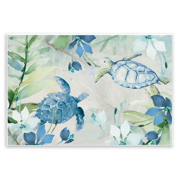 Stupell Industries Turtles Among Flowers Coastal Painting Unframed Art Print Wall Art, 15 x 10