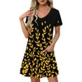 thumbnail image 2 of YuXingFu Plus Size Women's Dress formal Dresses - Floral, V-Neck, Short Sleeve, Midi for Summer Yellow XL, 2 of 8