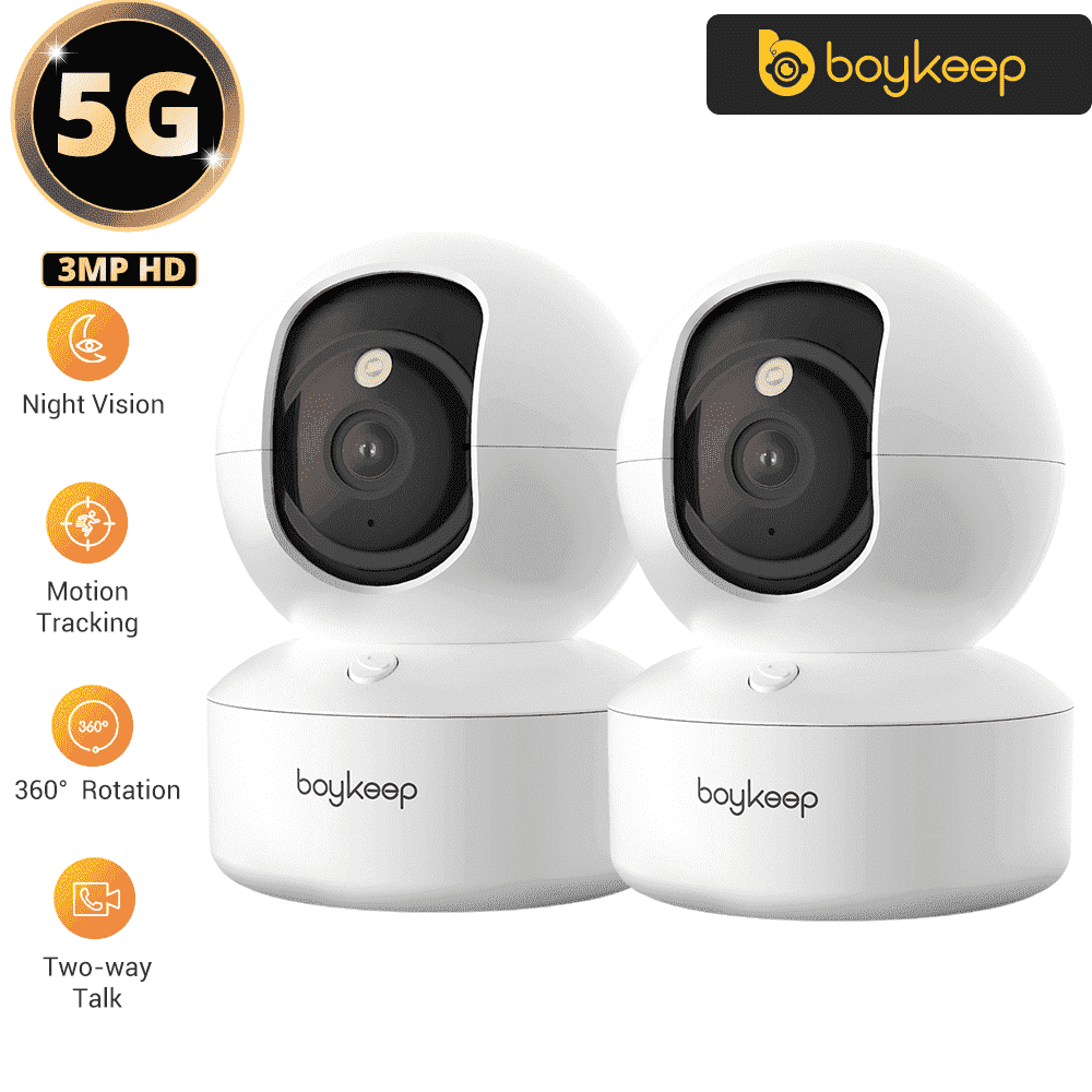 BoyKeep 2K Indoor Security Camera 5G/2.4GHz Wireless WiFi ,Monitor for Baby Pet, Smart Home Camera with One-Touch Call, 360° PTZ, 2-Way Audio, Color Night Vision, No Plug Version,Motion Tracking
