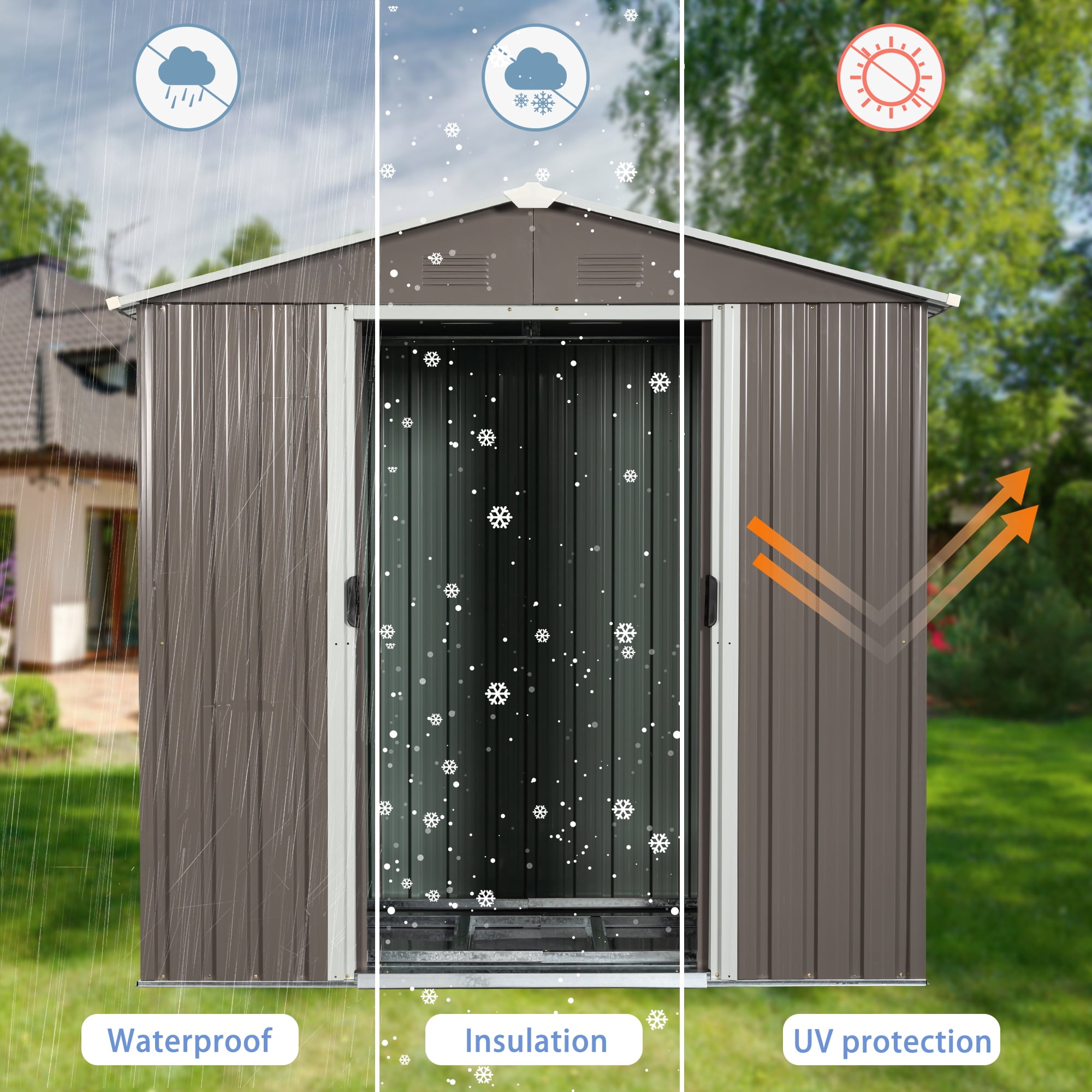 8FT x 4FT Outdoor Metal Storage Shed with Sliding Door and Foundation for Backyard, Patio