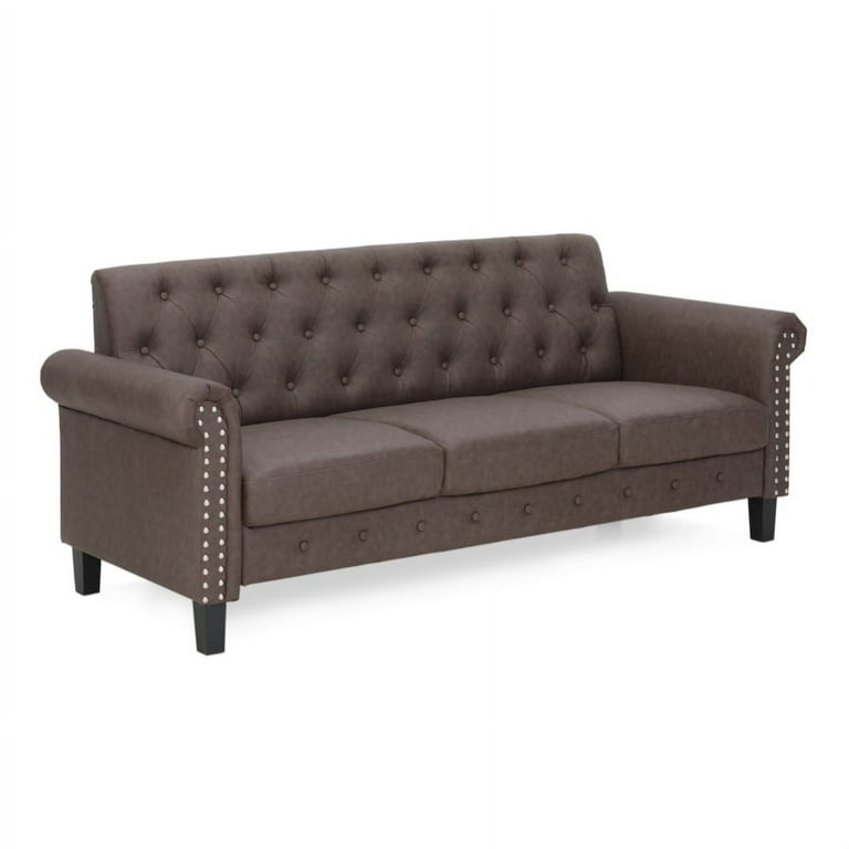 3 Seater Sofa Brown Faux Leather