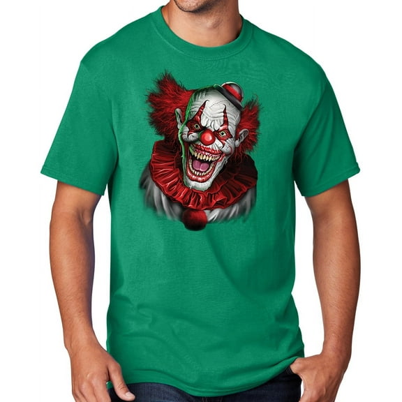Men's Scary RED CLOWN T-shirt, Large Kelly Green - TALL