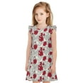 thumbnail image 1 of Balery Leaves And Anemone Flowers In Red Grey Camisón de princesa para niñas, pijama de algodón con mangas abullonadas, suave y bonito.-Large, 1 of 6