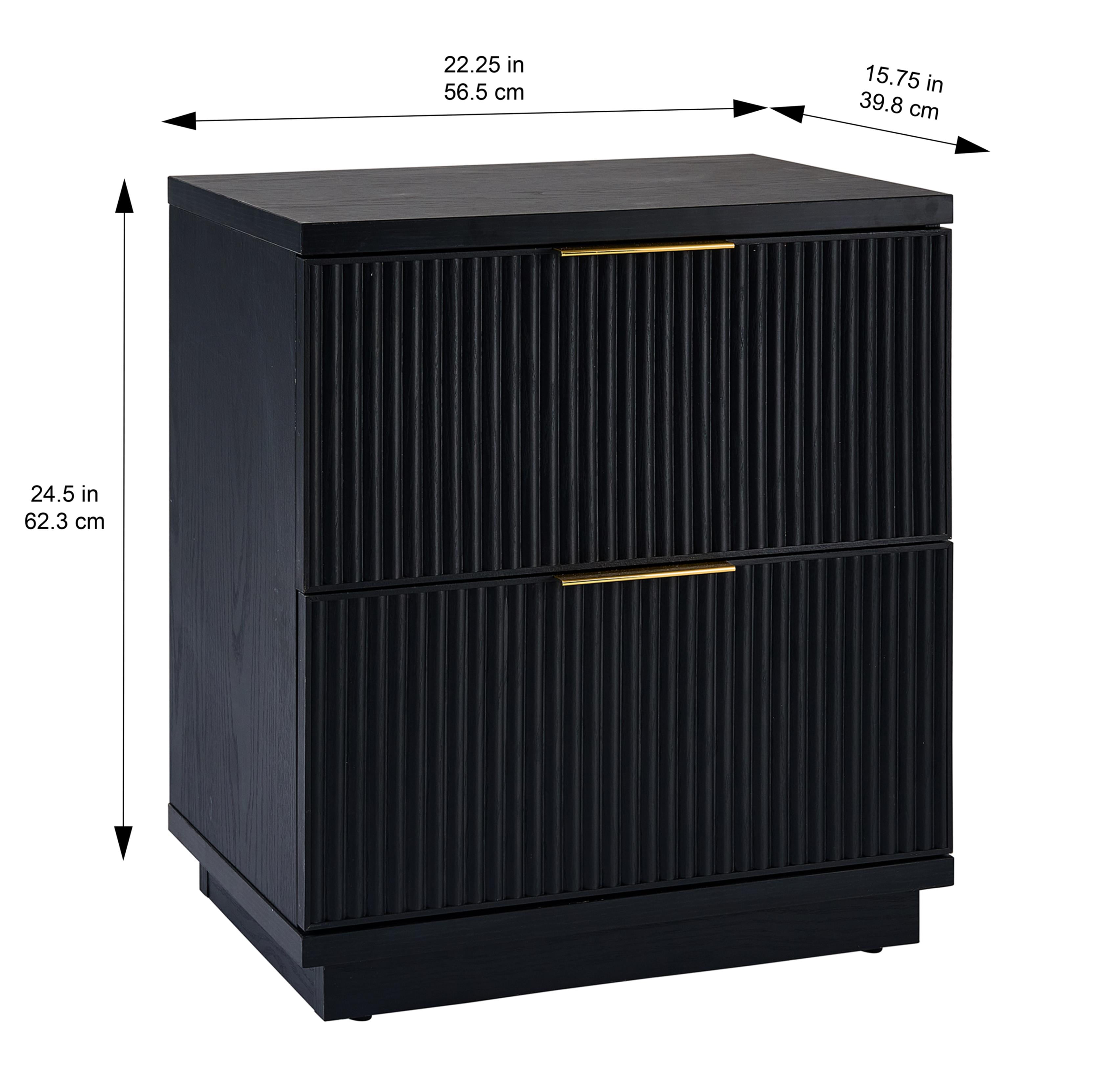 Better Homes & Gardens Lillian Fluted 2-Drawer Nightstand with USB, Black Wood Finish