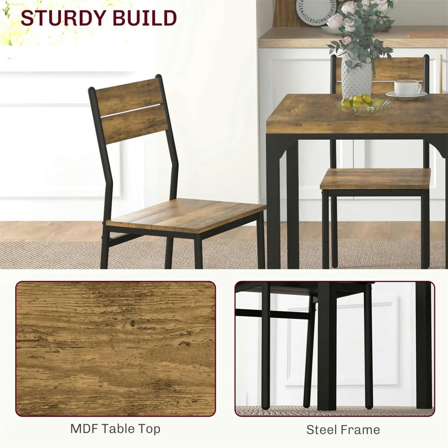 Demi Bonn 3 Piece Dining Table Set for Small Spaces, Modern Kitchen Table and Chairs for 2 Dining Room Set with Chairs Home Furniture Rectangular, Brown