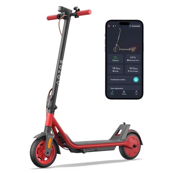 AOTOS Electric Scooter, 300W Motor, 15 MPH, Up to 13 miles Range, 8.5” Solid Tires, Lightweight Foldable Commuter E-Scooter with Smart App Control for Adults, Red