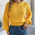thumbnail image 2 of vigerkar Women's Cropped Crewneck Sweater Lantern Sleeve Ribbed Knit Pullover Sweater Jumper Top (Yellow, M), 2 of 8