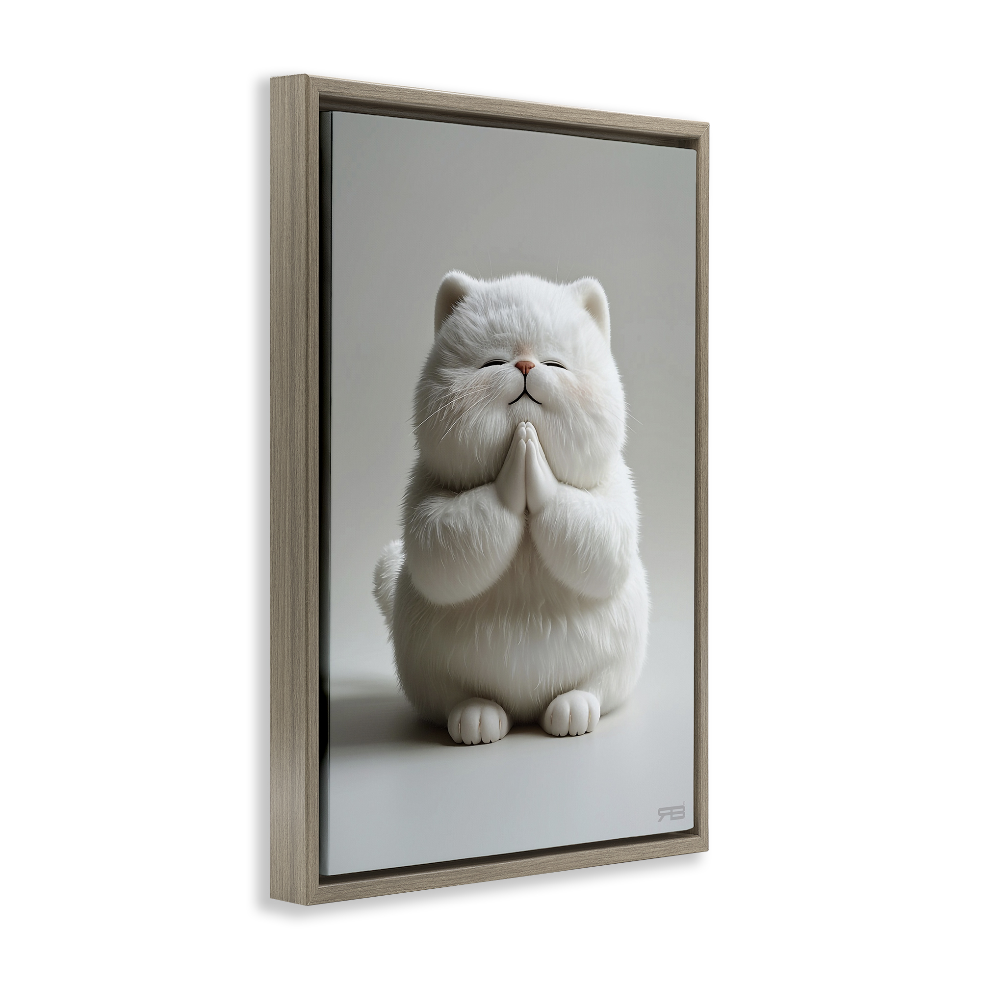 Stupell Industries Fluffy Praying Cat Animals & Insects Painting Brown Floater Framed Canvas Art Print Wall Art, 17 x 25