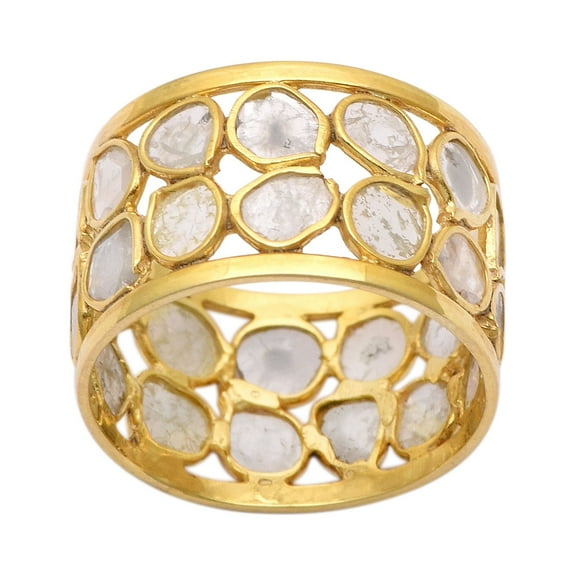 Mooneye 2.00 CTW Diamond Polki Multi Band Eternity Valentines Ring 925 Sterling Silver Gold Plated