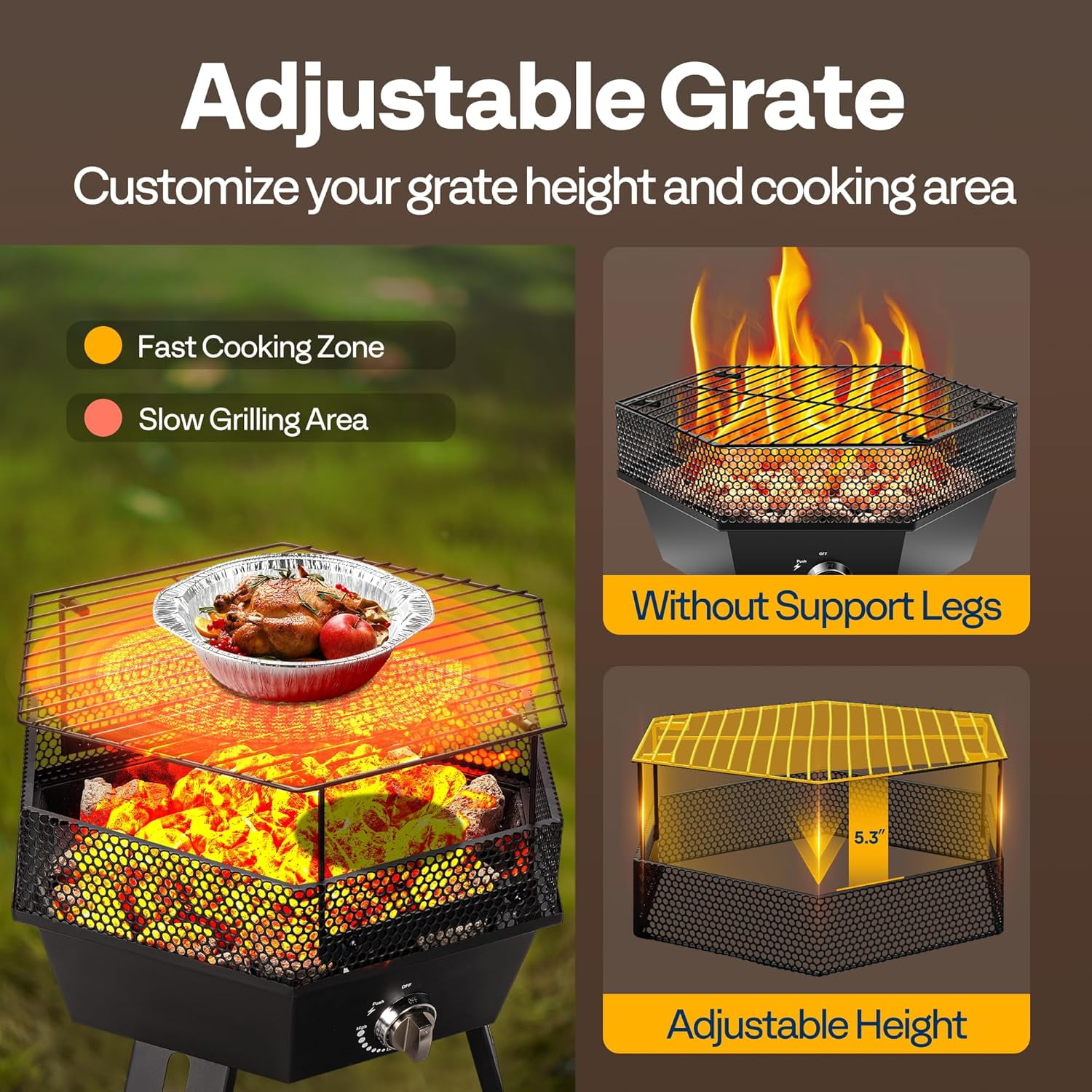 SPECSTAR 58,000 BTU Smokeless Portable Propane Fire Pit, 24-Inch with Carry Bag & Tank Holder