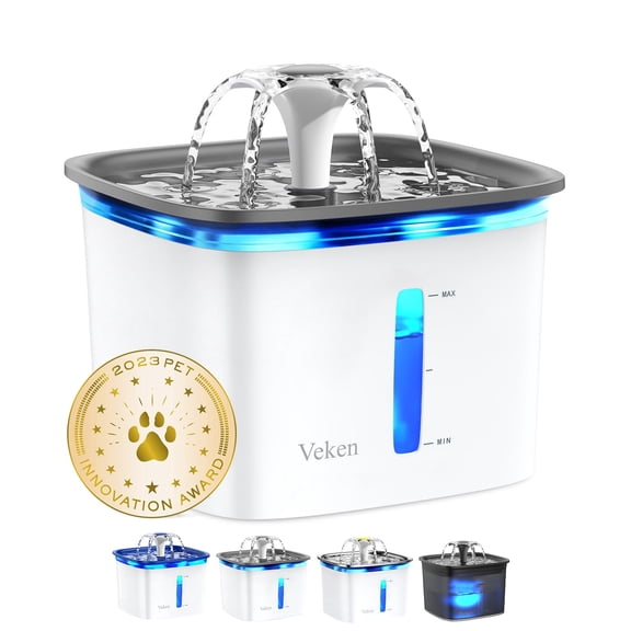 Veken Innovation Award Winner 95oz/2.8L Pet Fountain, Automatic Cat Water Fountain Dog Water Dispenser with Replacement Filters for Cats, Dogs, Multiple Pets (Grey, Plastic)