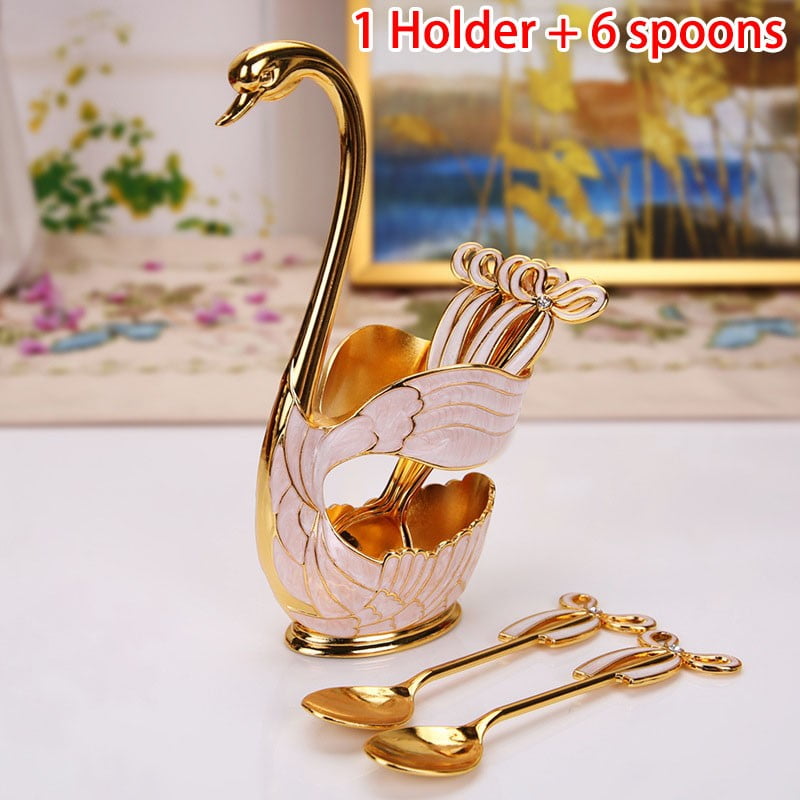 304 Stainless Steel Fruit Cake Fork Coffee Tea Spoon in Swan Holder Cutlery Set 304 Stainless Steel Fruit Cake Fork Coffee Tea Spoon in Swan Holder Cutlery Set