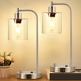 thumbnail image 1 of Juego de 2 lámparas de mesa industriales con puertos USB C+A y tomacorriente, totalmente regulables, para dormitorios, mesita de noche, lámpara de escritorio con pantalla de vidrio para lectura, sala, 1 of 9