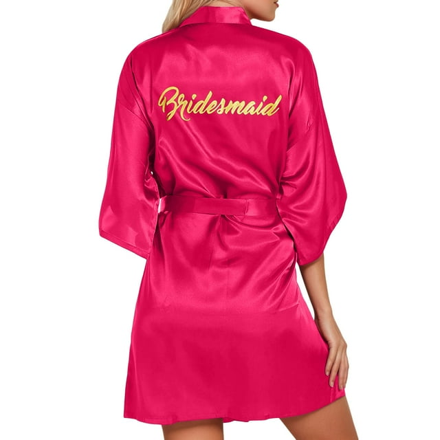Lixiuxyad Woman's Robe Long plus Size Women's Wedding Party Robe Letters Kimono Satin Pyjamas Bridesmaid Bathrobe
