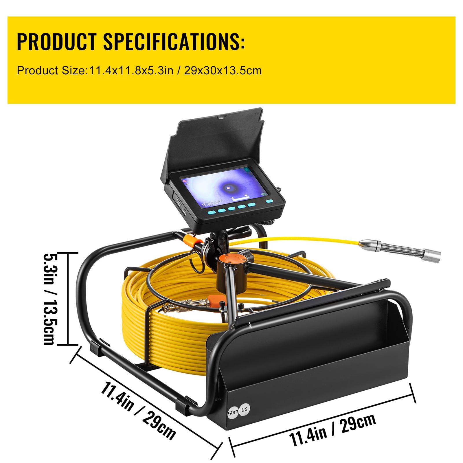 KFFKFF Sewer Inspection Camera, 164FT Cable with 4.3" Screen, Pipeline Camera with Recording Function, Waterproof IP68 Borescope with LED Illumination, Industrial Endoscope for Home Drain, Wall
