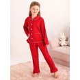 thumbnail image 5 of Usaibhir Toddler Kids Baby Girl Solid Pjs Ruffle Long Sleeve Button Shirt Top and Pants Cotton 2Piece Pajamas Set 18M-6T, 5 of 11