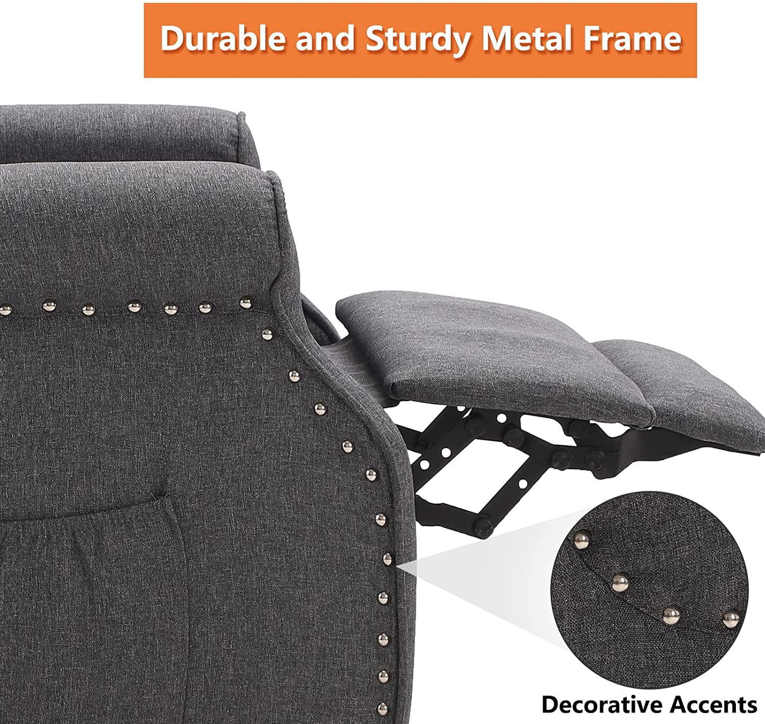 LVUYOYO Fabric Wingback Recliner Push Back Chair with Heat and Massage, Gray