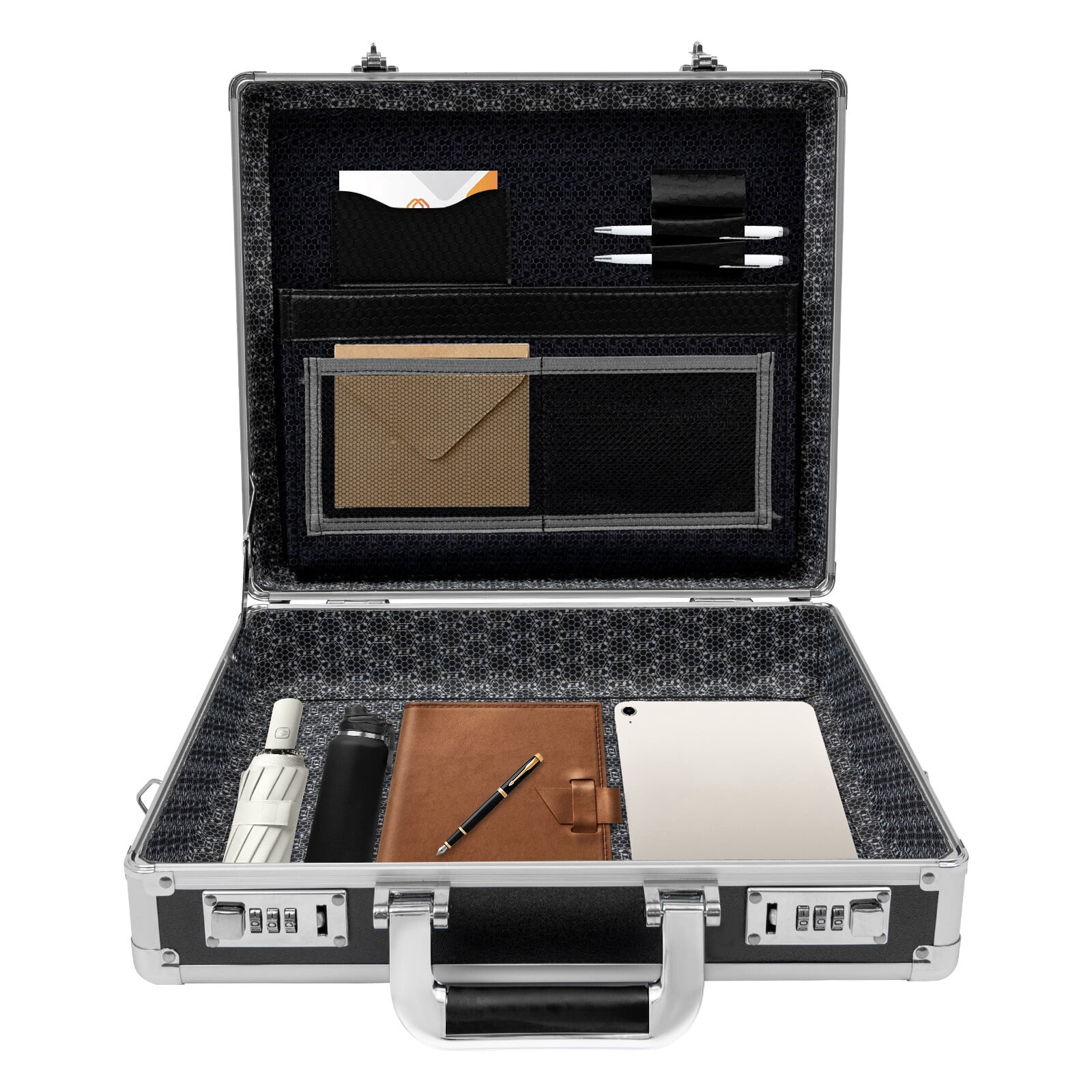 14.96*4.33*13 in Rectangular Black Dual Combination Locks Briefcase Business Briefcases for Men&Women