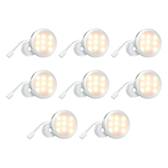 8PCS Slim Round Shape LEDs Under Cabinet Light Kit Set