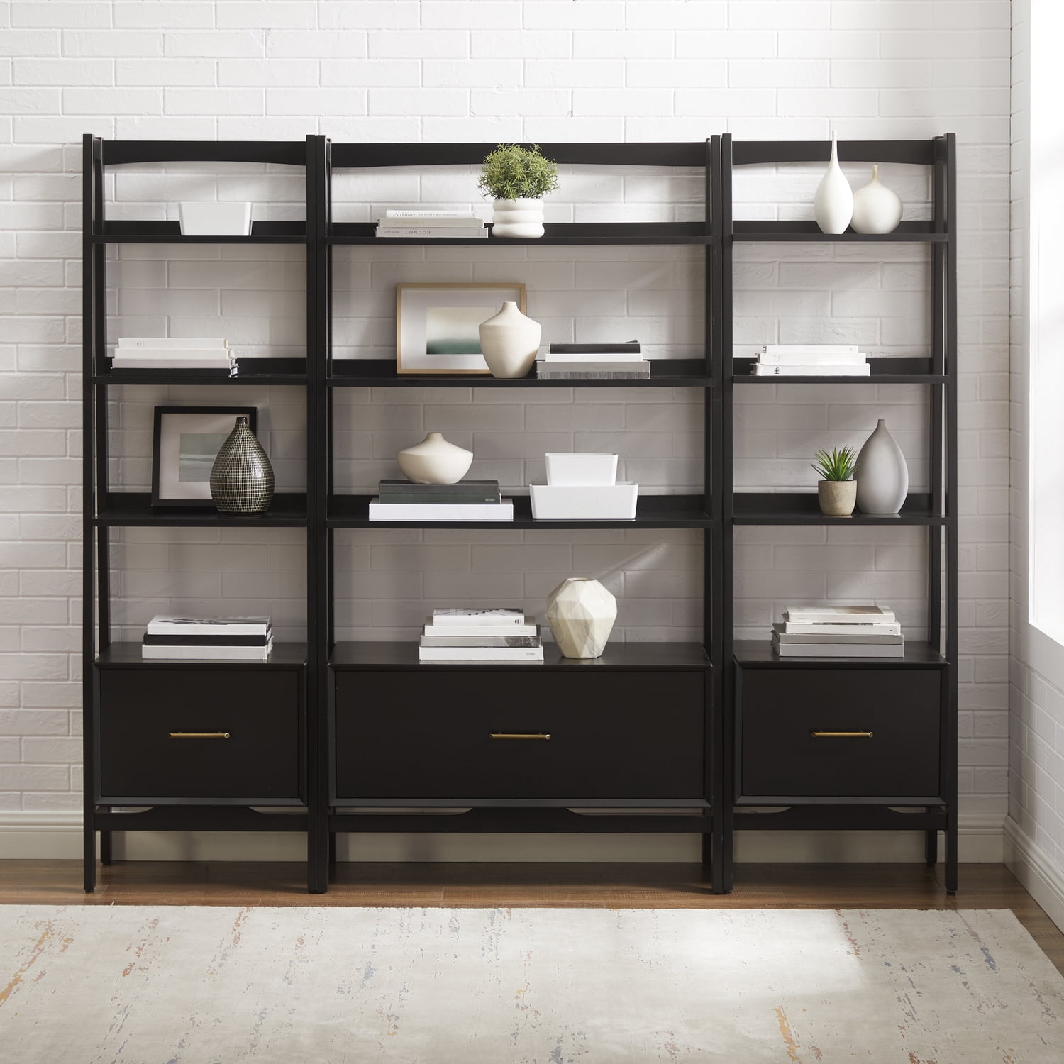 Crosley Furniture Landon 3-Piece Etagere Bookcase Set in Matte Black