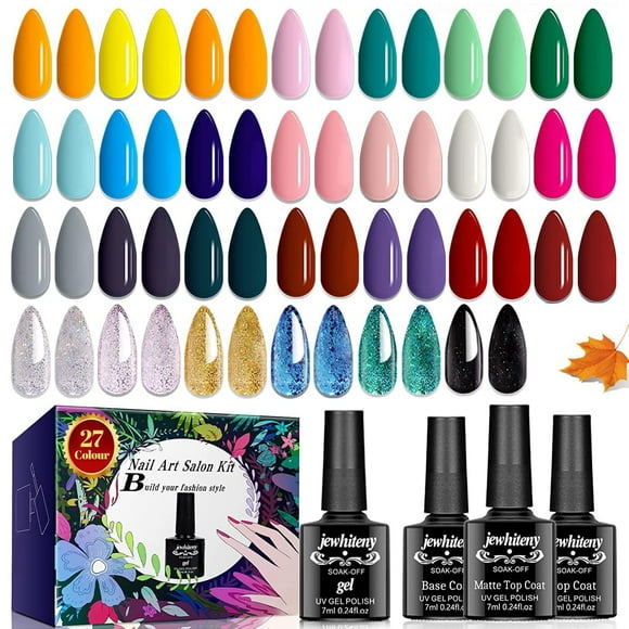 Juego de esmaltes de uñas JEWHITENY, 30 unidades, 27 colores con capa base superior